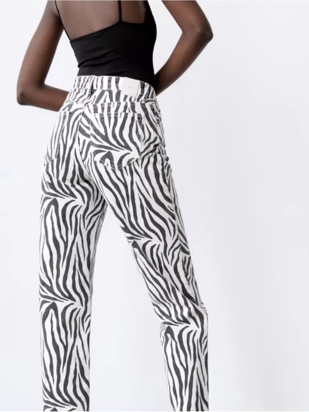 Zara Black and White Zebra-Print Straight Leg Jeans